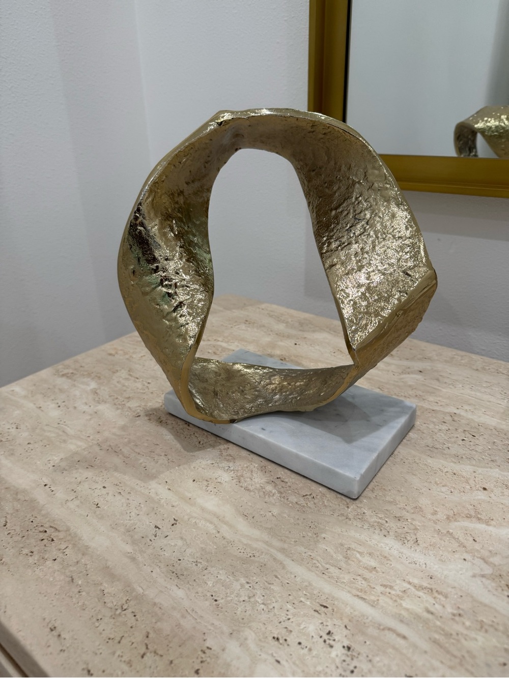 Gold Abstract Metal Sculpture on Marble Base - Decorative Home Art